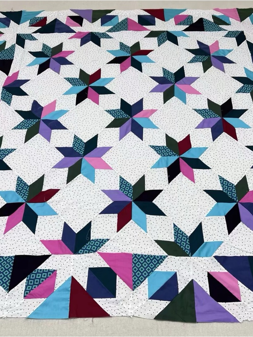 Handmade Houston Radiating Star Patchwork Cotton Quilt Top/Topper 86x86”